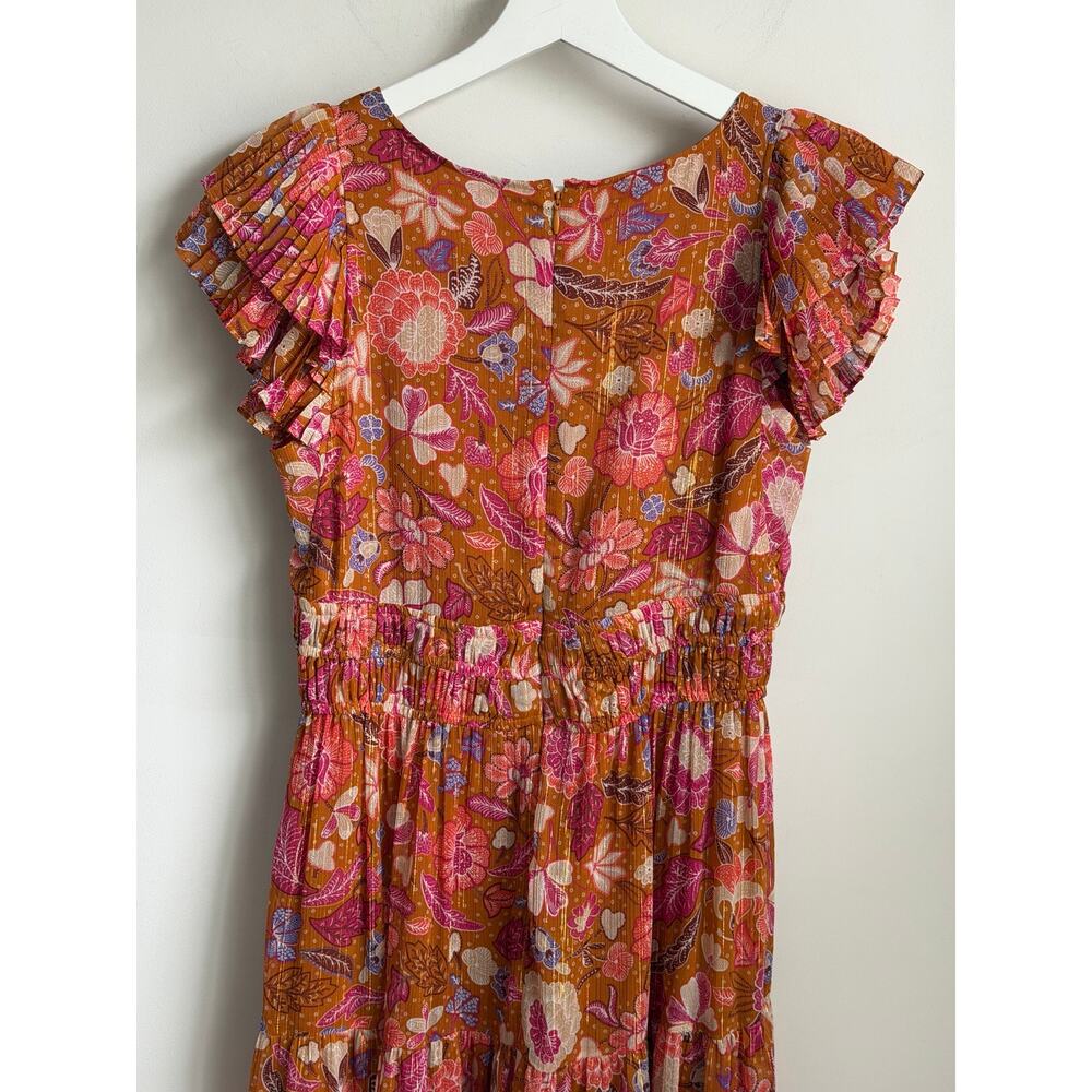 Ann Taylor Floral Print Flutter Sleeve V-Neck Maxi Dress Brown Multi Women's 0 - Picture 11 of 12